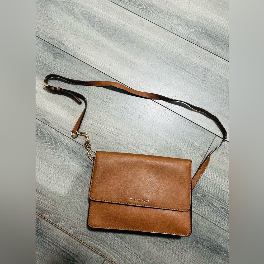 Michael Kors Tan Leather Messenger Bag - Picture 9 of 10